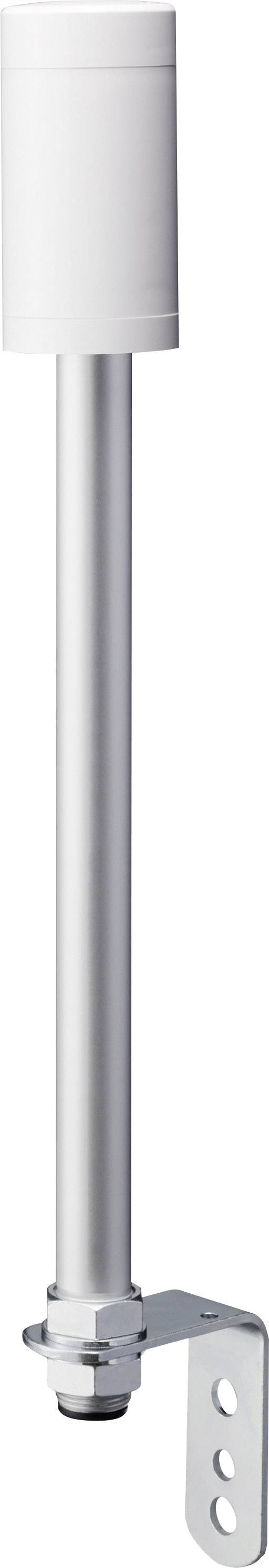 Een witte cilindrische antenne met een metalen bevestigingsvoet, geschikt voor montage op vlakke oppervlakken.