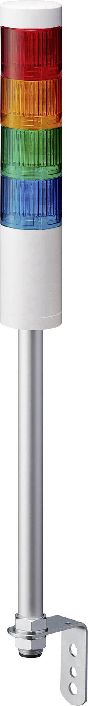 Signaaltoren met vier gekleurde segmenten: Rood, Oranje, Groen, Blauw. Gebruikt voor signalering in industriële omgevingen.