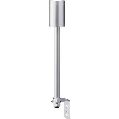 Een lange, zilveren ventieldop met een cilindrische kap, gemonteerd op een beugel, waarschijnlijk onderdeel van een technische installatie.