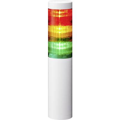 Verkeerslicht met heldere kleuren: bovenaan Rood, midden Geel, onderaan Groen. Signaalzuil voor visuele weergave van toestanden of waarschuwingen.