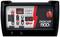 Weergave van een batterijlader met een knop en display, toont laadstroomopties van 12V en 24V, evenals een batterijstatusmeter.