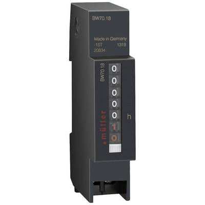Uren-voltmeter met telbare roldisplays, toont '10'. Gemerkt met 'müller', modelnummer BW70.18, 'Made in Germany'.