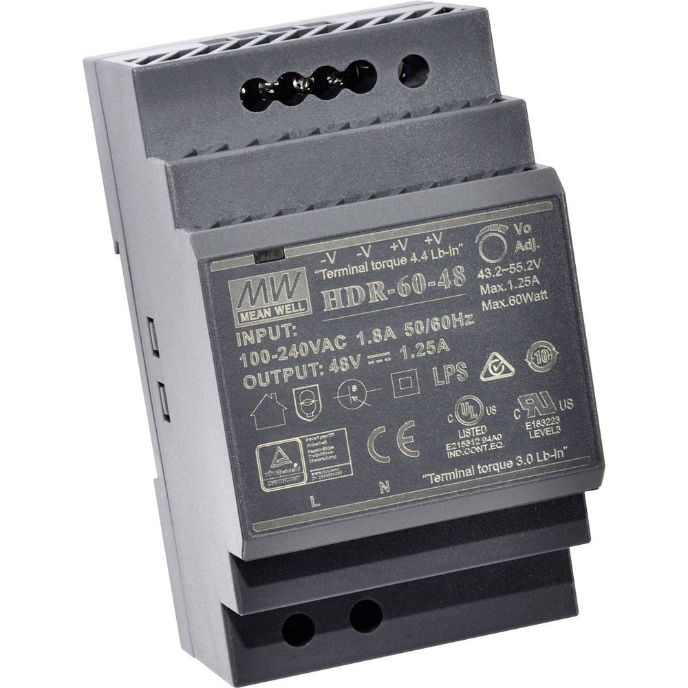 Mean Well HDR-60-48 DIN-rail netvoeding 48 V/DC 1.25 A 60 W 1 x