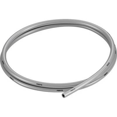 Grijze, flexibele Festo-slang in ringvorm, tegen een witte achtergrond.