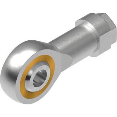 Een zilveren metalen scharnierlager met een oranje tint aan de binnenkant, weergegeven op een witte achtergrond.