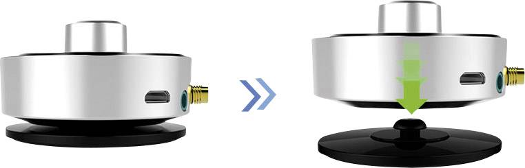 Afbeelding toont twee weergaven van een magneet: links in rustpositie, rechts geactiveerd en naar beneden drukkend.
