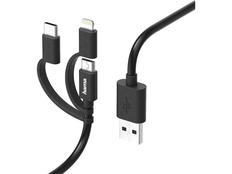 Hama 183225 3in1-Micro-USB-Kabel mi 1.8m USB C Micro-USB A Mannelijk Mannelijk Zwart