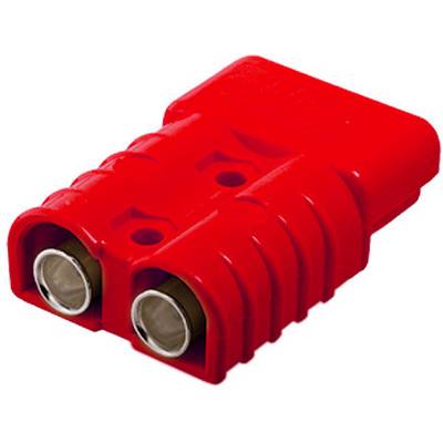 Rood elektrisch aansluitingsbehuizing met twee ronde metalen aansluitingen, geschikt voor industriële toepassingen.