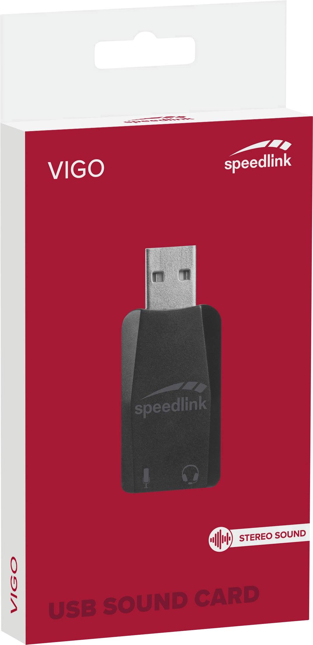 USB-geluidskaart 'VIGO' van Speedlink in rode verpakking.