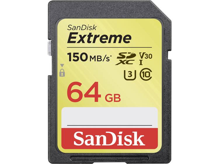 SanDisk ExtremeÂ® SDXC-kaart 64 GB Class 10, UHS-I, UHS-Class 3, v30 Video Speed Class 4K-video-onde