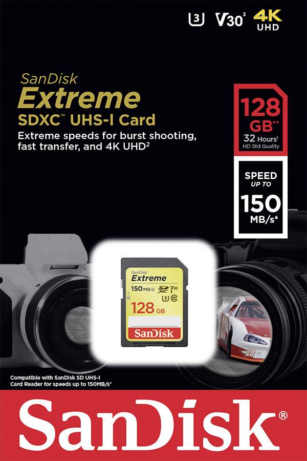 SanDisk Extreme® SDXCkaart 128 GB Class 10, UHSI, UHSClass 3, v30