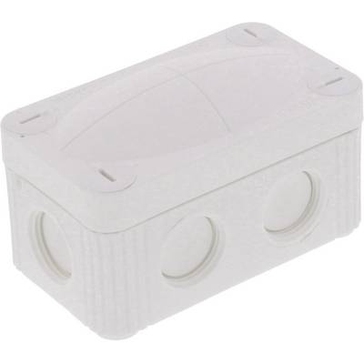 Witte rechthoekige kabelgoot met verwijderbare afdekking en zijopeningen voor kabeldoorvoer.