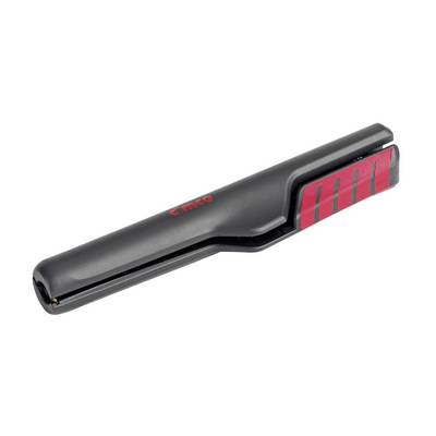 Een zwart, handzaam gereedschap met een rood detail, gelijkend op een kabelstripper, van een merk genaamd Cimco.