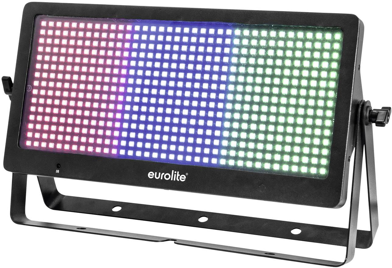 Eurolite LED-paneel met drie gekleurde segmenten: Rood, Blauw en Groen. Ideaal voor podiumverlichting en visuele effecten.