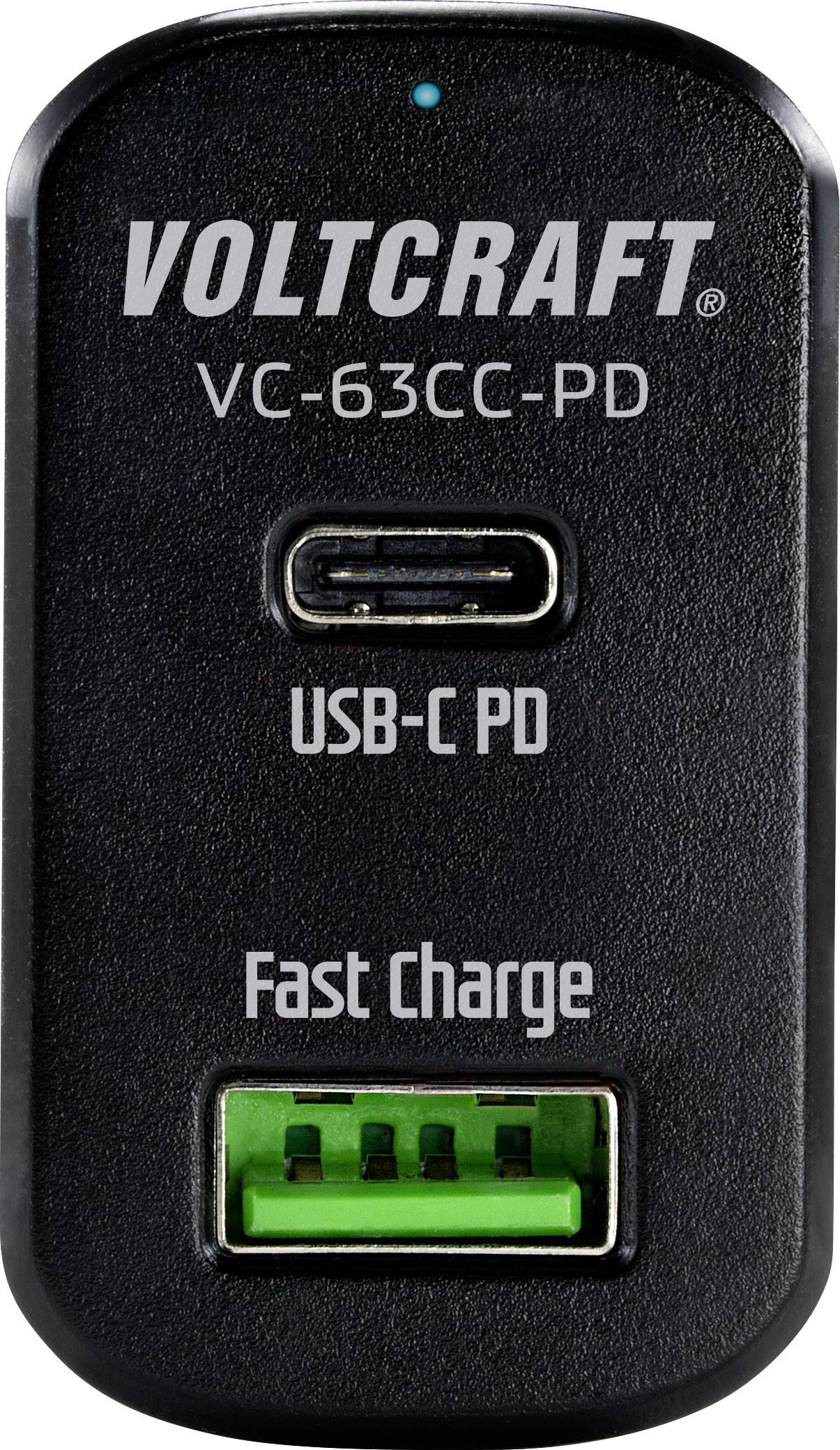 VOLTCRAFT CAS-63 USB-oplader 63 W 1x USB-A, 1x USB-C USB PD Zwart Auto USB Power Delivery (USB-PD)