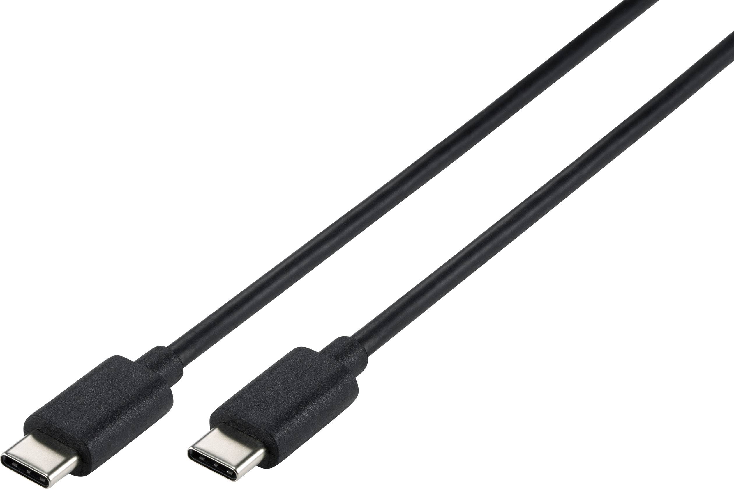 USB-C-kabel met aansluitingen aan beide zijden, zwart. Geschikt voor opladen en gegevensoverdracht voor compatibele apparaten.