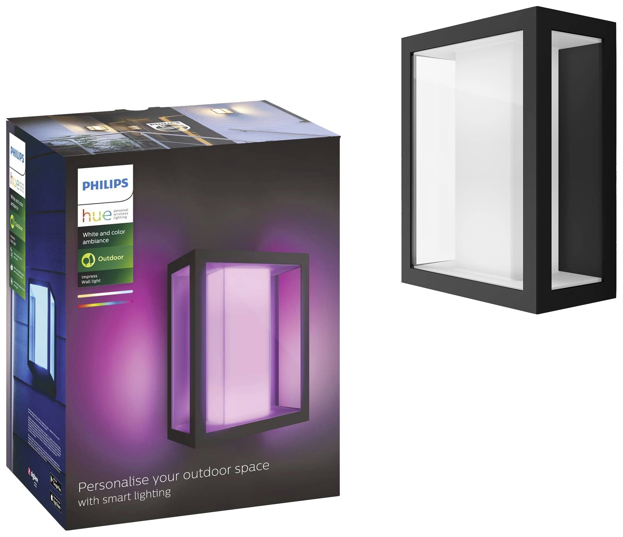 Philips Hue Slimme Wandlamp Zwart 1200 lm IP44 Compatibel met Alexa, Google Home, Apple HomeKit Model 371651-3