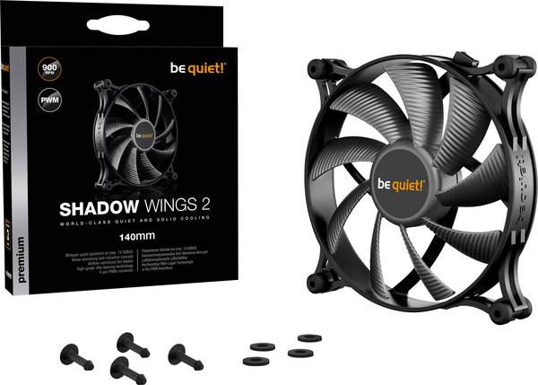 BeQuiet Shadow Wings 2 PC-ventilator Zwart (b x h x d) 140 x 140 x 25 mm