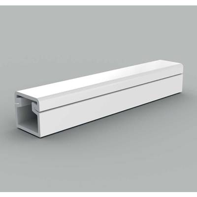 Een rechthoekige, witte aluminium doos met een open zijde, vermoedelijk gebruikt als kabelgoot of leidingkanaal, ligt op een grijze achtergrond.