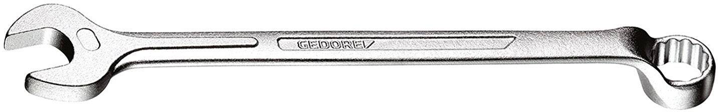 Een zilveren steeksleutel met open en ringuiteindes, geschikt voor verschillende schroefmaten. Markering: 'GEDORE CV'.