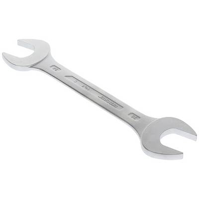 Metalen steeksleutel met twee open uiteindes van verschillende afmetingen, geschikt voor het vastdraaien van schroeven in verschillende formaten.