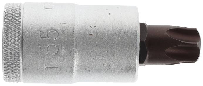 Een zilverkleurige steeksleutel met een bruine Torx-kop, gemarkeerd met 'T55'.