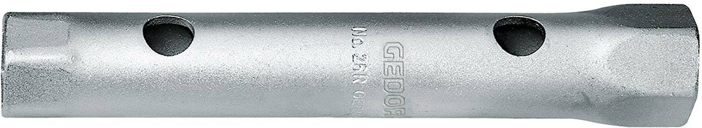 Een zilverkleurige bougiesleutel met ronde openingen aan de zijkanten. Hij wordt gebruikt voor het monteren en demonteren van bougies.