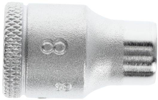 Metalen dopsleutel met ingegraveerde '8', geribbelde rand voor betere grip, geschikt voor schroefwerkzaamheden.