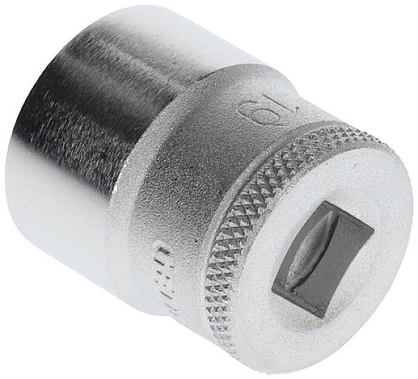 Een zeskante dopsleutel van metaal met een gegroefde rand voor een betere grip, een typisch gereedschap in de mechanica.
