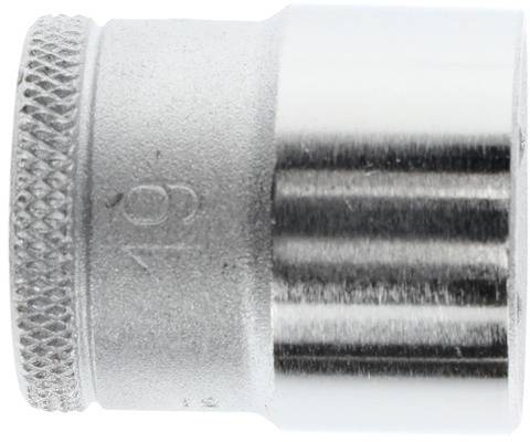 Metalen steekmoeradapter met gekartelde rand, zijaanzicht.