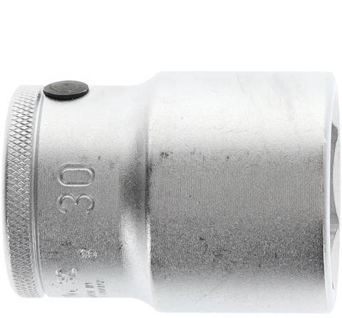 Metalen dopsleutel met een gladde oppervlakte en het gegraveerde getal '30', gebruikt voor het vastdraaien of losdraaien van moeren.