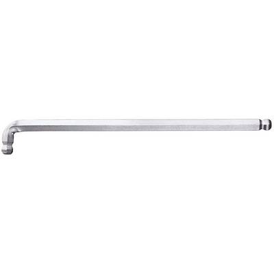 Inbussleutel met korte arm links, lange arm rechts; grijs metalen gereedschap voor schroeven met binnenzeskant.