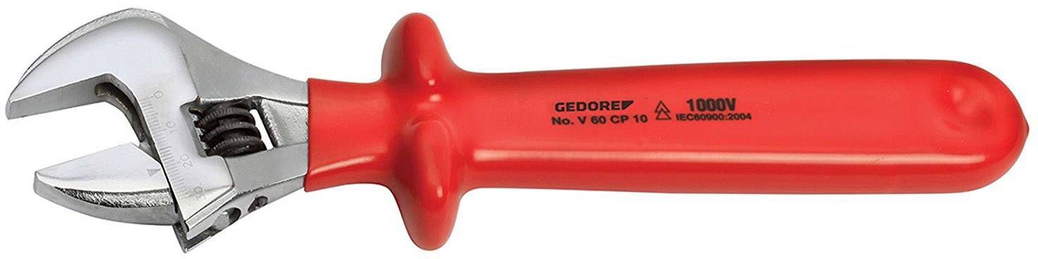 Verstelbare moersleutel met rode geïsoleerde handgreep, geschikt voor werkzaamheden aan spanningvoerende onderdelen tot 1000V.