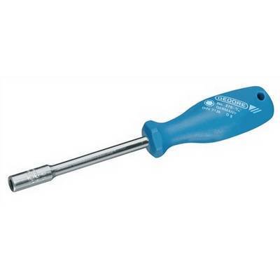 Blauwe schroevendraaier met metalen punt, geschikt voor zeskantbouten. Ideaal voor klusjes en montagewerk.