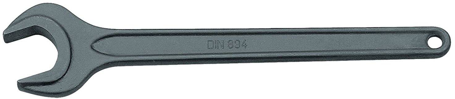 Een zwarte metalen steeksleutel met de vermelding 'DIN 894'.