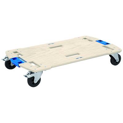 Houten transportroller met vier draaibare wielen. Geschikt voor het gemakkelijk verplaatsen van zware of omvangrijke voorwerpen.
