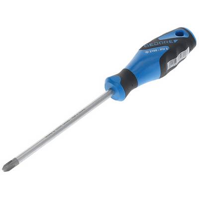Een blauwe kruiskopschroevendraaier met ergonomische greep, geschikt voor schroeven met kruiskopvorm.