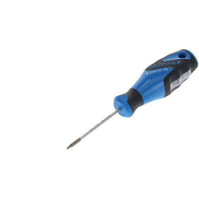 Blauwe schroevendraaier met zilveren metalen punt, weergegeven in zijaanzicht.