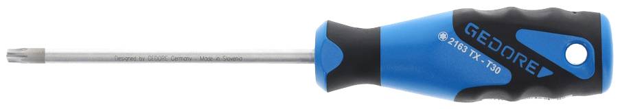 Schroevendraaier met blauw-zwarte handgreep, Torx-kop T30 van GEDORE. Geschikt voor verschillende schroefwerkzaamheden.