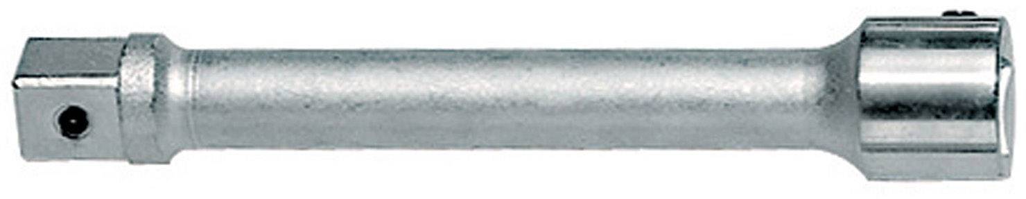 Metalen verlengstang voor gereedschappen met een vierkante aansluiting aan beide uiteinden, bedoeld om het bereik te verlengen.