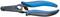 Blauw-zwarte draadknipper met ergonomische handgrepen en schaal voor kabelmetingen.