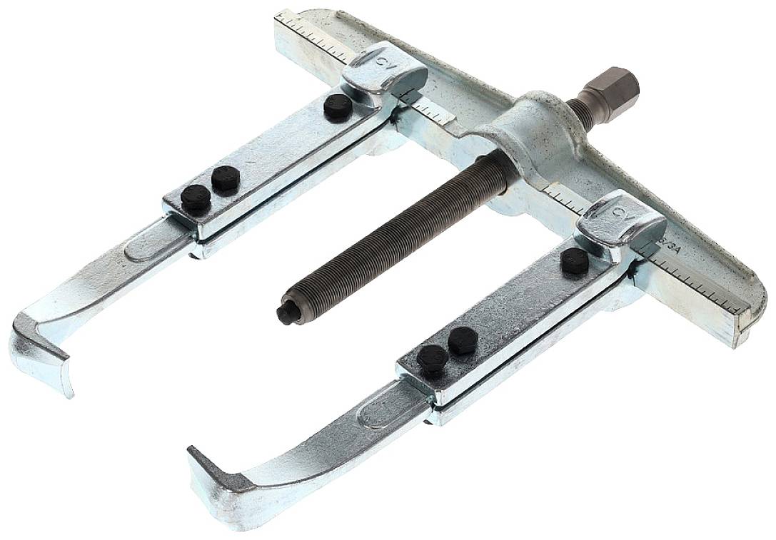 Twee-armige metalen trekker met verstelbare armen, ideaal voor het verwijderen van lagers en tandwielen bij voertuigonderhoud.