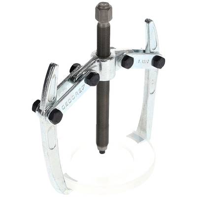 Een zilveren twee-armige trekker met centrale spil en zwarte punt, geschikt voor het verwijderen van lagers en tandwielen in de mechanica.