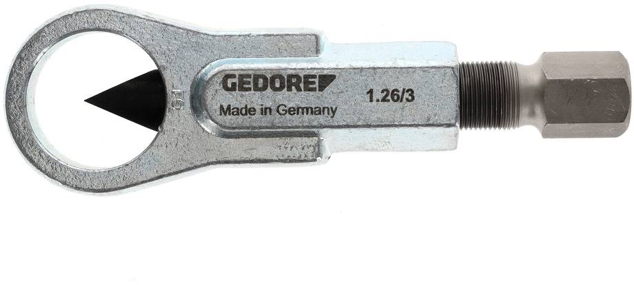 Een zilveren pijpsnijder van Gedore met een zwarte snijrand, opschrift 'Made in Germany', geschikt voor precisiebuissnijden.
