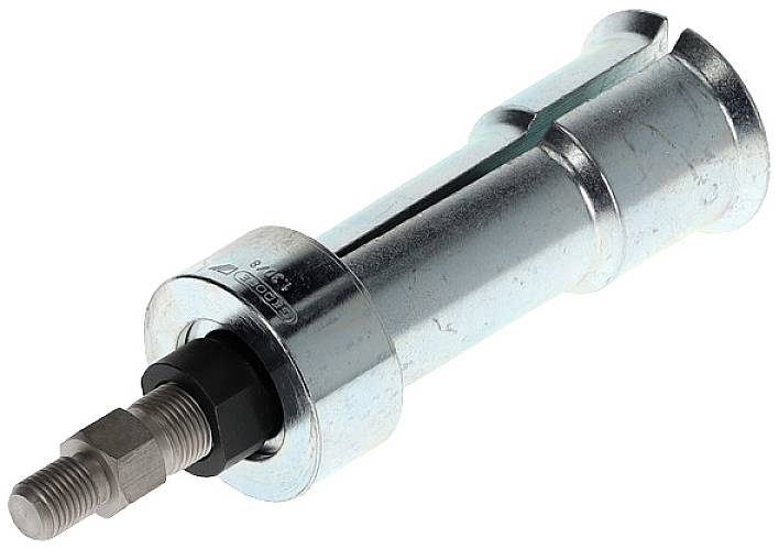 Cilindrisch metalen onderdeel met schroefdraad aan één uiteinde, mogelijk een hydraulische of pneumatische cilinder.