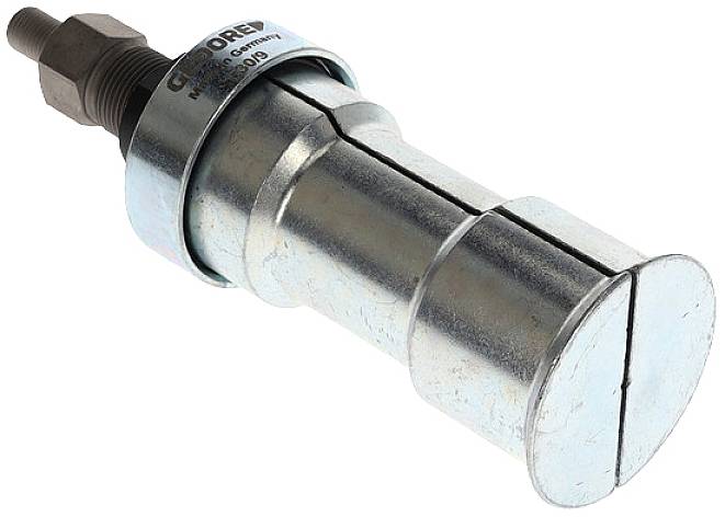 'Een metalen gereedschap met een cilindrische behuizing en schroefdraad, genaamd 'Gedore', vermoedelijk geschikt voor mechanische toepassingen.'
