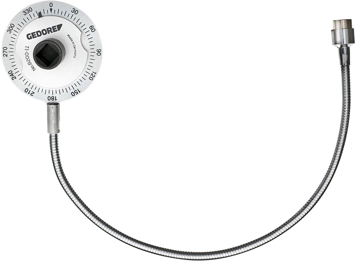 'Draaimomenthoekmeter van Gedore met flexibele verlenging en schaal van 0 tot 360 graden, voor nauwkeurige draaimomentopmeting.'