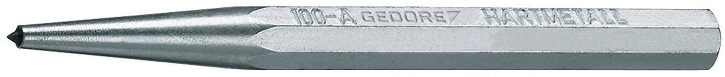 Een zilveren metalen ponstool met zeshoekige steel. Opschrift: '100-A GEDORE2 KARNEMANN'. Gebruikelijk gereedschap voor markeringen op materialen.