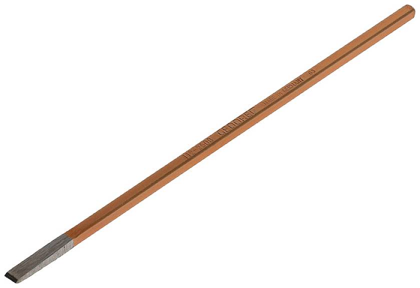 Een platte, oranje timmermanspotlood met een schuine punt.