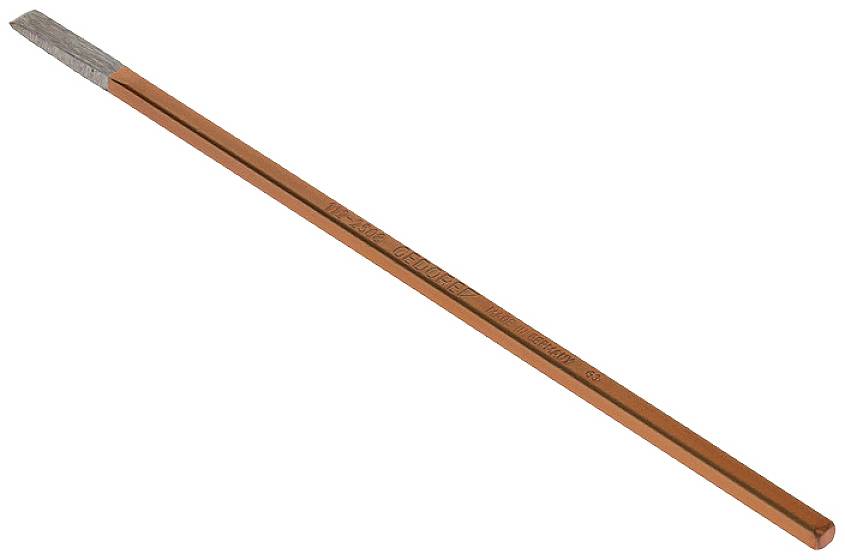 Een oranje potlood met de tekst 'STAEDTLER Noris HB'. Het potlood is niet aangepunt en is te zien op een witte achtergrond.